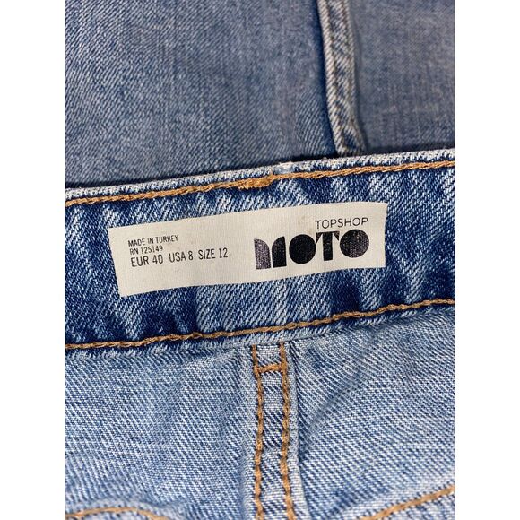 Topshop Moto Floral Embroidered Denim Mini Jean Skirt Raw Hem Size 8 - Picture 5 of 8